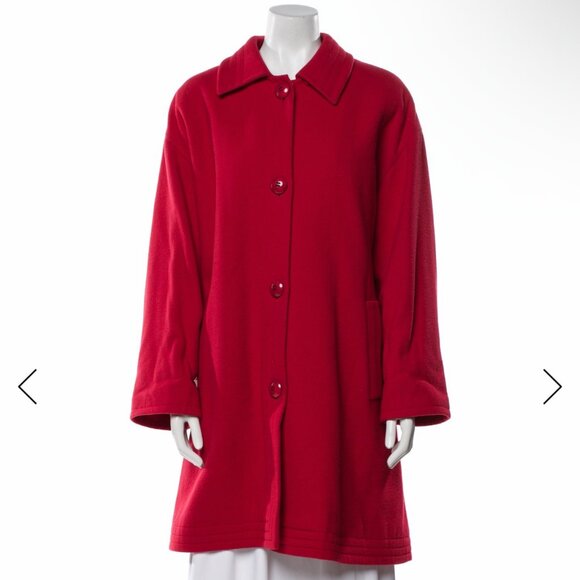 Aquascutum Red Wool Trench Coat Women’s Size M Medium Luxury Winter Overcoat - Picture 1 of 3